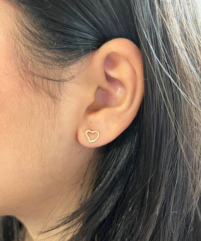 Dainty Pure Gold Plain Heart Stud Earrings, 14K Gold