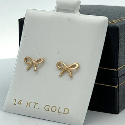 Classic Ribbon Stud Earring in 14k Solid Gold, Present Bow, Bow Tie, Knot Earrings, Screw back Earring