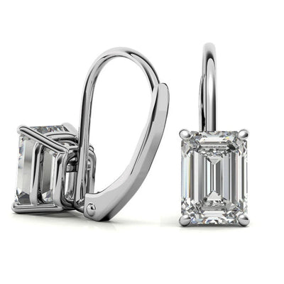 GRA Certified 1.60 ct to 6.00 ct Emerald Cut Moissanite Drop Leverback Earrings in 14K White Gold (Copy)