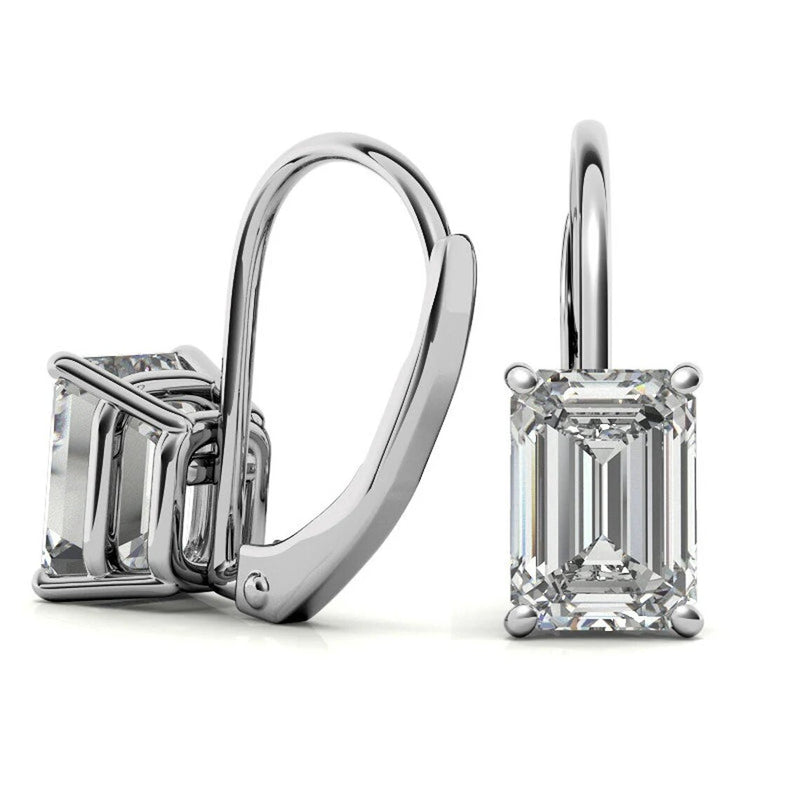 GRA Certified 1.60 ct to 6.00 ct Emerald Cut Moissanite Drop Leverback Earrings in 14K White Gold (Copy)