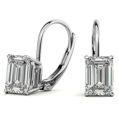 GRA Certified 1.60 ct to 6.00 ct Emerald Cut Moissanite Drop Leverback Earrings in 14K White Gold (Copy)