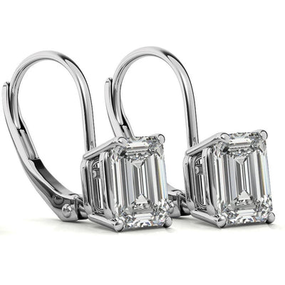 GRA Certified 1.60 ct to 6.00 ct Emerald Cut Moissanite Drop Leverback Earrings in 14K White Gold (Copy)