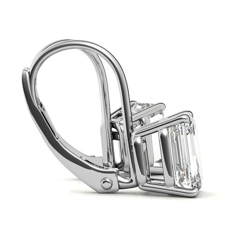 GRA Certified 1.60 ct to 6.00 ct Emerald Cut Moissanite Drop Leverback Earrings in 14K White Gold (Copy)
