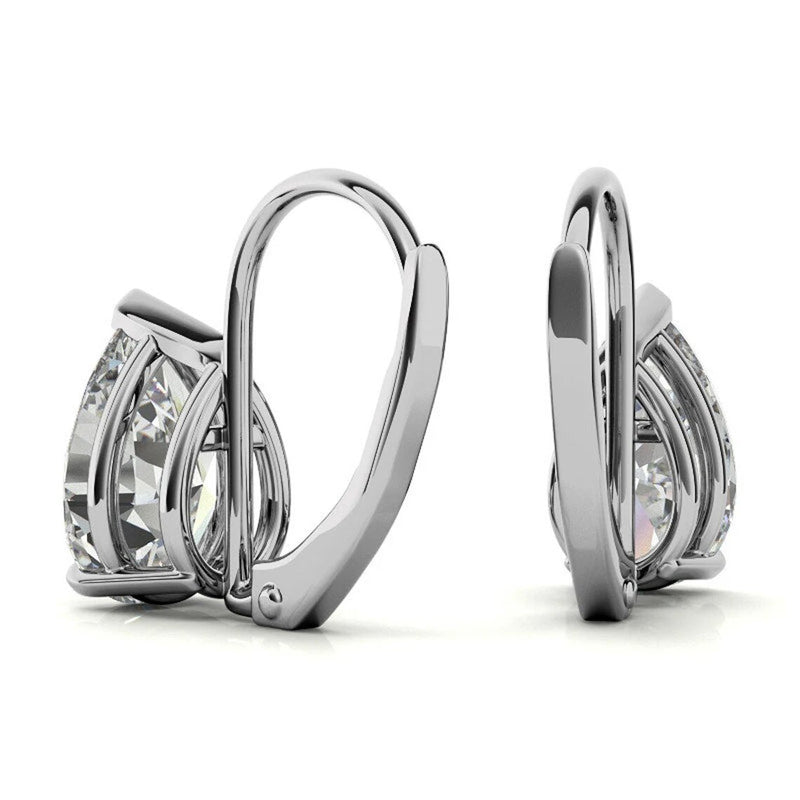 GRA Certified 1.00 ct to 12.00 ct Pear Shape Moissanite Drop Leverback Earrings in 14K White Gold