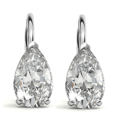 GRA Certified 1.00 ct to 12.00 ct Pear Shape Moissanite Drop Leverback Earrings in 14K White Gold