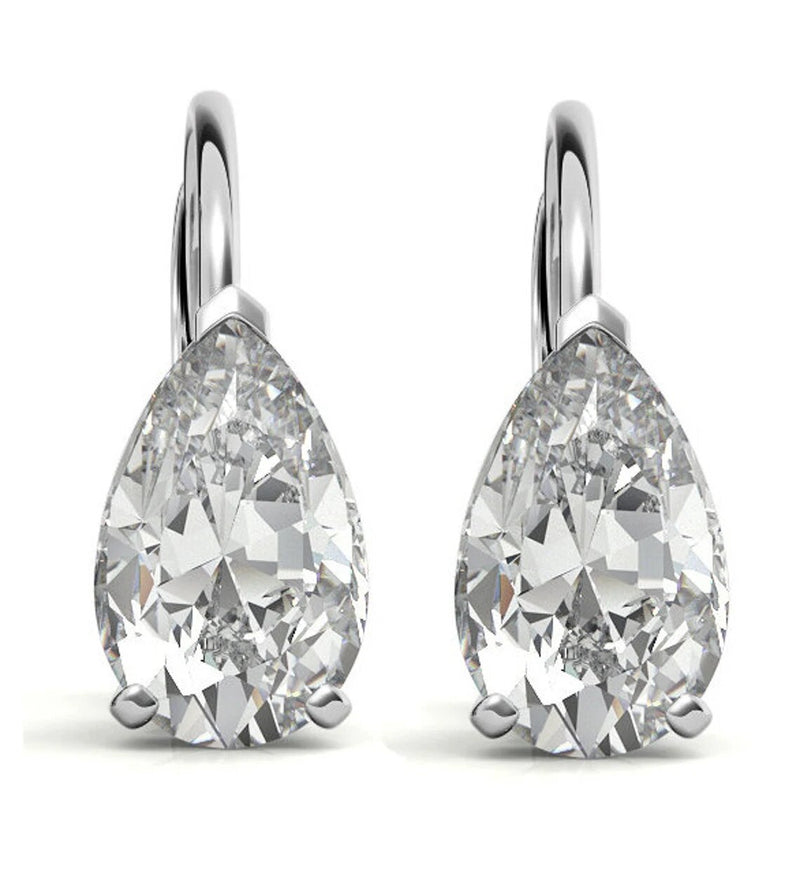 GRA Certified 1.00 ct to 12.00 ct Pear Shape Moissanite Drop Leverback Earrings in 14K White Gold