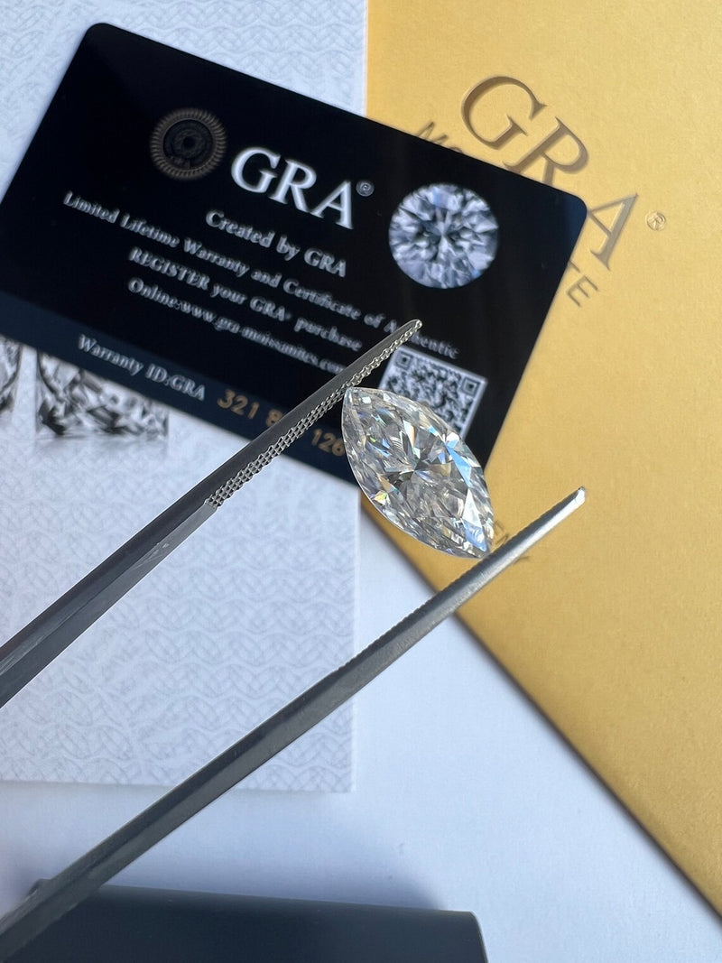Marquise Cut GRA Certified Loose Moissanite Stones D VVS1 Sizes 5x10 mm 6x12 mm 7x14 mm USA Stock