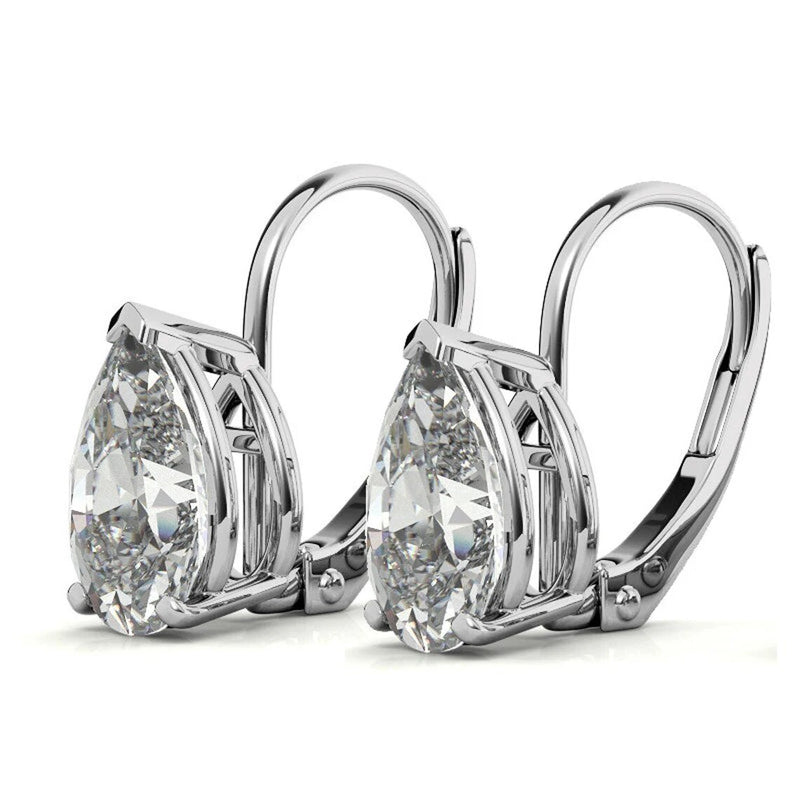 GRA Certified 1.00 ct to 12.00 ct Pear Shape Moissanite Drop Leverback Earrings in 14K White Gold