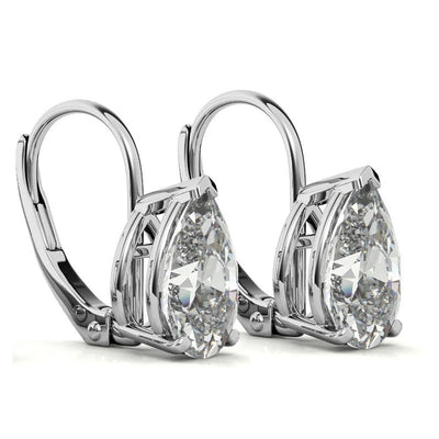 GRA Certified 1.00 ct to 12.00 ct Pear Shape Moissanite Drop Leverback Earrings in 14K White Gold