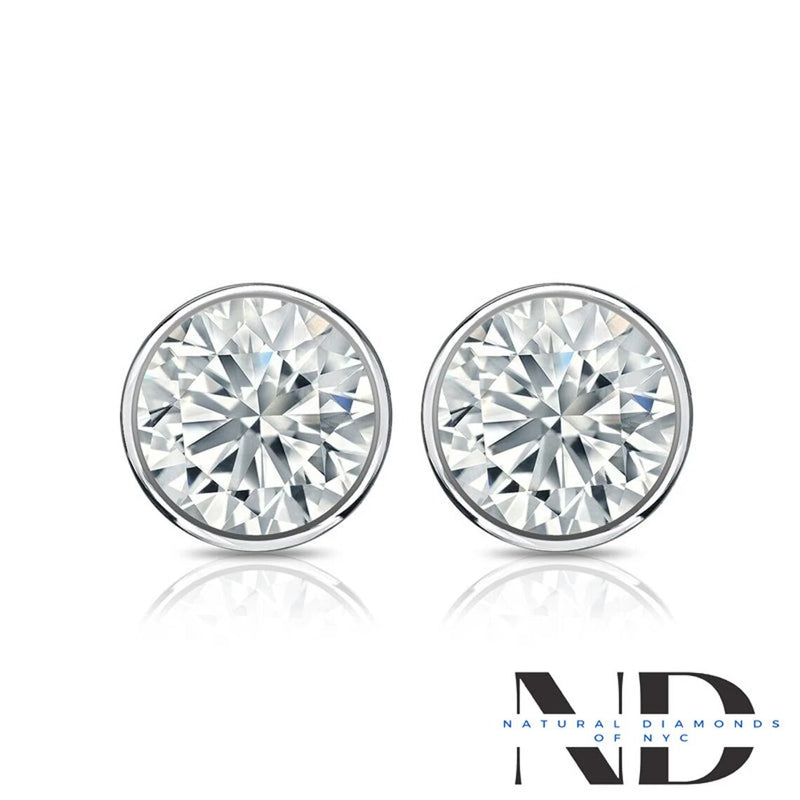 Moissanite Stud Earrings • 14K Gold Solid • Round Cut • Moissanite Stud • Solid Gold Stud Earrings • Moissanite Earring • Bazel Setting