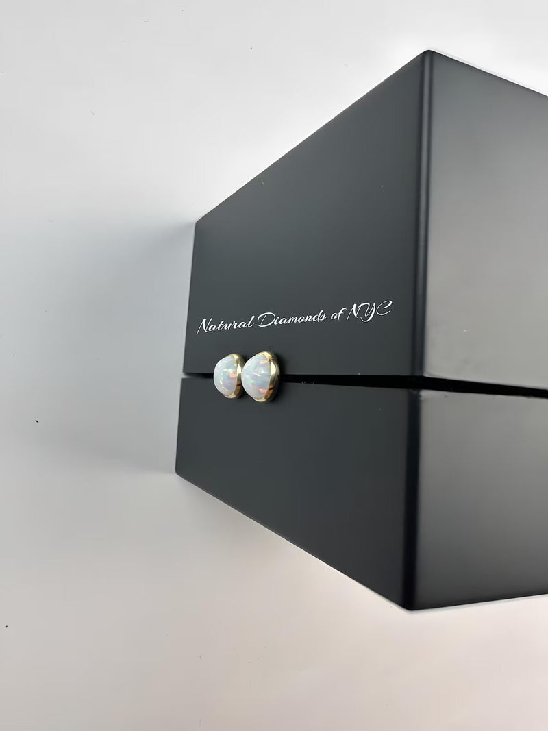 White Opal Stud Earrings in 14K Solid Gold, Bezel Set White Opal Studs, 14K Solid Gold, Screw back, Opal Earrings, Dainty Stud Earrings