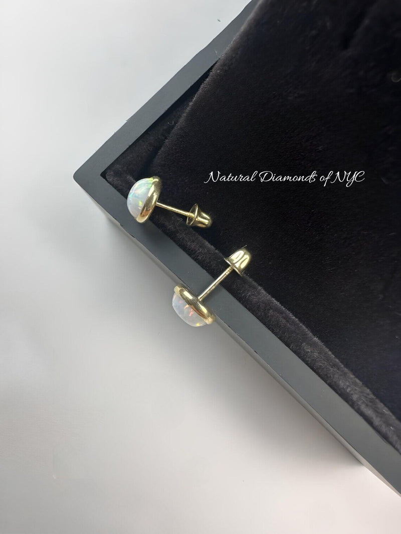 White Opal Stud Earrings in 14K Solid Gold, Bezel Set White Opal Studs, 14K Solid Gold, Screw back, Opal Earrings, Dainty Stud Earrings