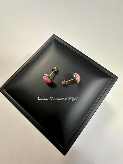 Pink Opal Stud Earrings in 14K Solid Gold, Bezel Set Pink Opal Studs, 14K Solid Gold, Screw back, Opal Earrings, Dainty Stud Earrings