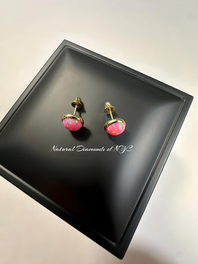 Pink Opal Stud Earrings in 14K Solid Gold, Bezel Set Pink Opal Studs, 14K Solid Gold, Screw back, Opal Earrings, Dainty Stud Earrings