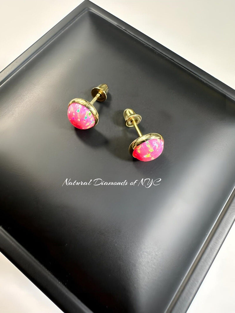 Pink Opal Stud Earrings in 14K Solid Gold, Bezel Set Pink Opal Studs, 14K Solid Gold, Screw back, Opal Earrings, Dainty Stud Earrings