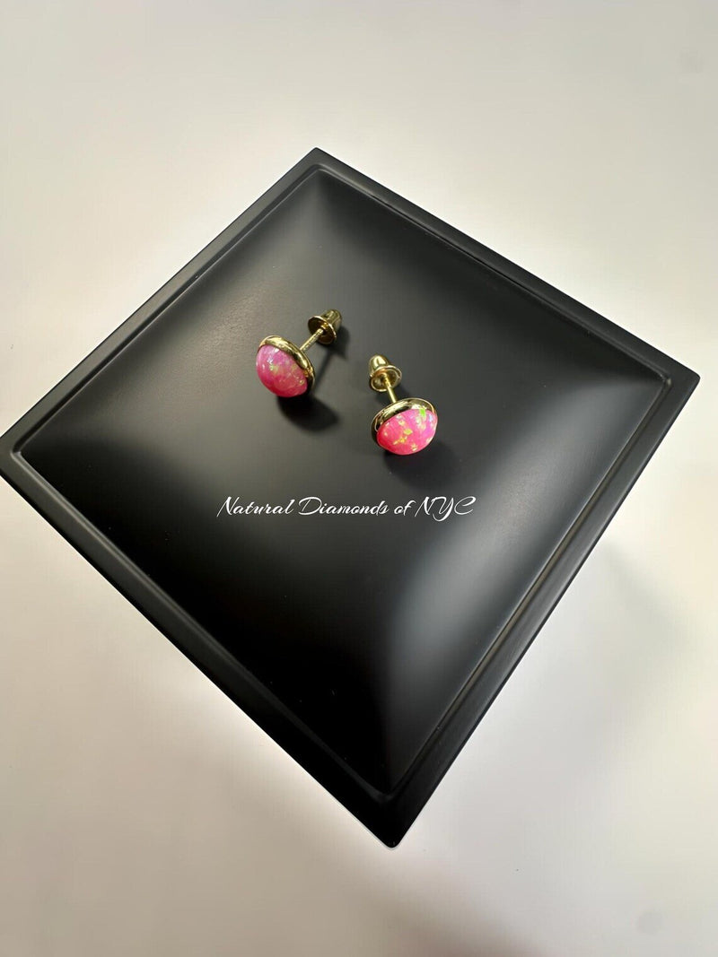 Pink Opal Stud Earrings in 14K Solid Gold, Bezel Set Pink Opal Studs, 14K Solid Gold, Screw back, Opal Earrings, Dainty Stud Earrings