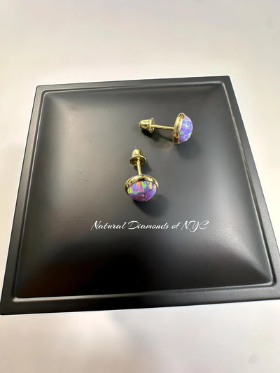 Purple Opal Stud Earrings in 14K Solid Gold, Bezel Set Purple Opal Studs, 14K Solid Gold, Screw back, Opal Earrings, Dainty Stud Earrings