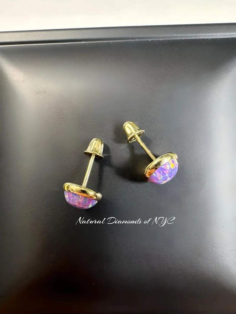 Purple Opal Stud Earrings in 14K Solid Gold, Bezel Set Purple Opal Studs, 14K Solid Gold, Screw back, Opal Earrings, Dainty Stud Earrings