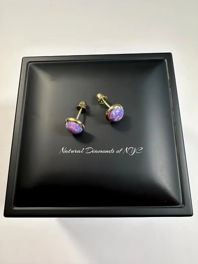 Purple Opal Stud Earrings in 14K Solid Gold, Bezel Set Purple Opal Studs, 14K Solid Gold, Screw back, Opal Earrings, Dainty Stud Earrings