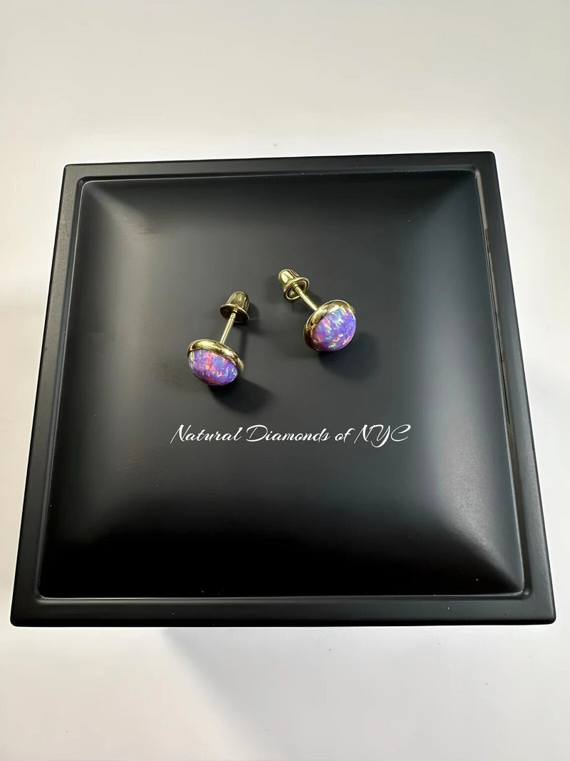 Purple Opal Stud Earrings in 14K Solid Gold, Bezel Set Purple Opal Studs, 14K Solid Gold, Screw back, Opal Earrings, Dainty Stud Earrings