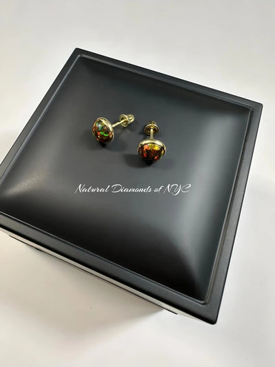 Black Opal Stud Earrings in 14K Solid Gold, Bezel Set Black Opal Studs, 14K Solid Gold, Screw back, Opal Earrings, Dainty Stud Earrings