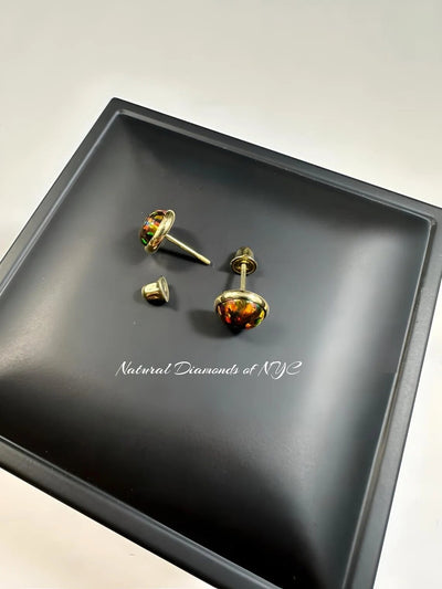 Black Opal Stud Earrings in 14K Solid Gold, Bezel Set Black Opal Studs, 14K Solid Gold, Screw back, Opal Earrings, Dainty Stud Earrings