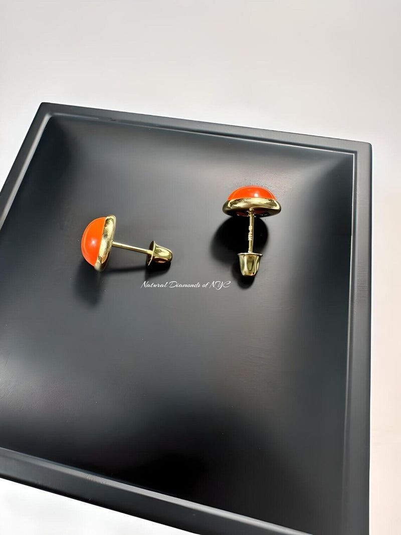 Orange Coral Stud Earrings in 14K Solid Gold, Bezel Set Orange studs, 14K Solid Gold, Screw back, Opal Earrings, Dainty Stud Earrings