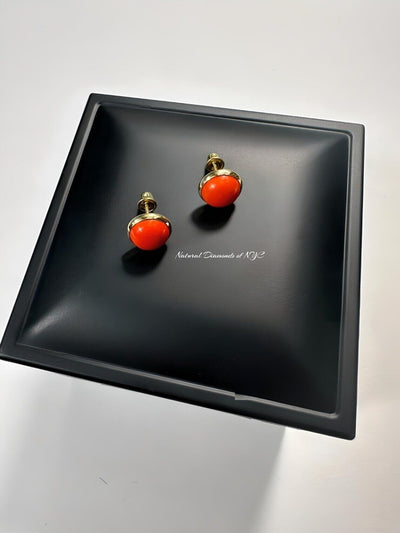 Orange Coral Stud Earrings in 14K Solid Gold, Bezel Set Orange studs, 14K Solid Gold, Screw back, Opal Earrings, Dainty Stud Earrings