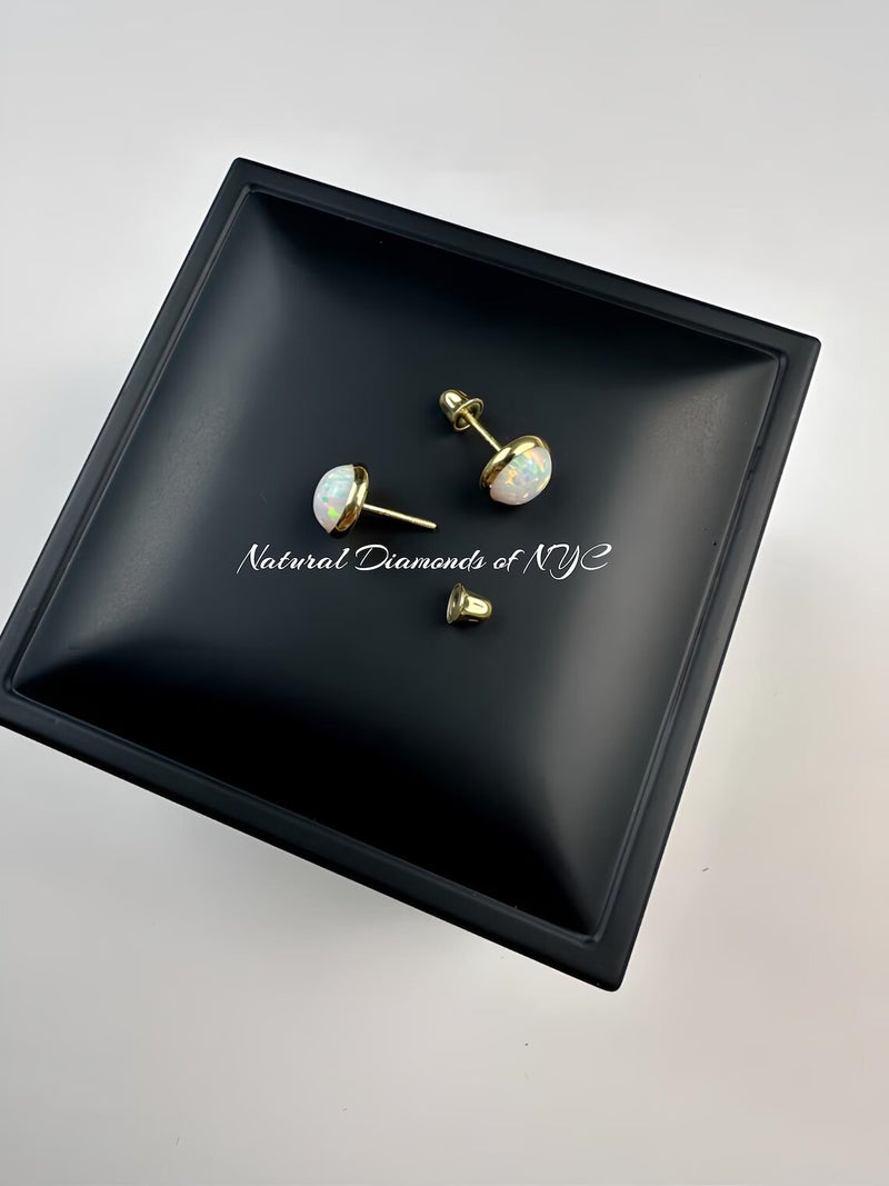 White Opal Stud Earrings in 14K Solid Gold, Bezel Set White Opal Studs, 14K Solid Gold, Screw back, Opal Earrings, Dainty Stud Earrings