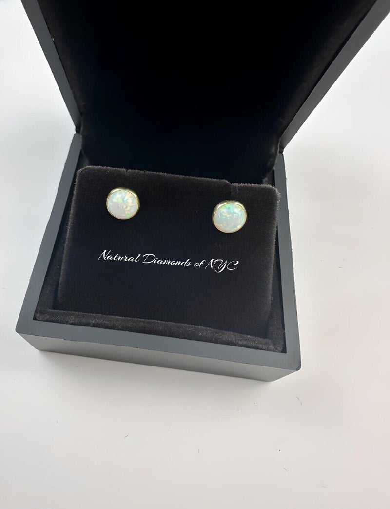 White Opal Stud Earrings in 14K Solid Gold, Bezel Set White Opal Studs, 14K Solid Gold, Screw back, Opal Earrings, Dainty Stud Earrings