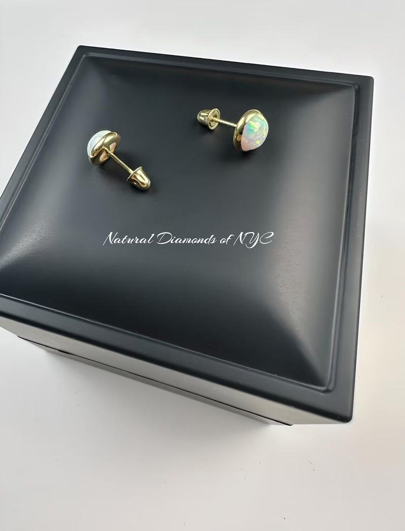 White Opal Stud Earrings in 14K Solid Gold, Bezel Set White Opal Studs, 14K Solid Gold, Screw back, Opal Earrings, Dainty Stud Earrings