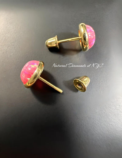 Pink Opal Stud Earrings in 14K Solid Gold, Bezel Set Pink Opal Studs, 14K Solid Gold, Screw back, Opal Earrings, Dainty Stud Earrings