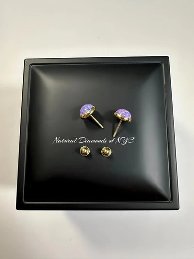 Purple Opal Stud Earrings in 14K Solid Gold, Bezel Set Purple Opal Studs, 14K Solid Gold, Screw back, Opal Earrings, Dainty Stud Earrings
