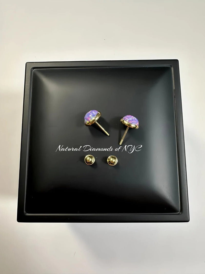 Purple Opal Stud Earrings in 14K Solid Gold, Bezel Set Purple Opal Studs, 14K Solid Gold, Screw back, Opal Earrings, Dainty Stud Earrings