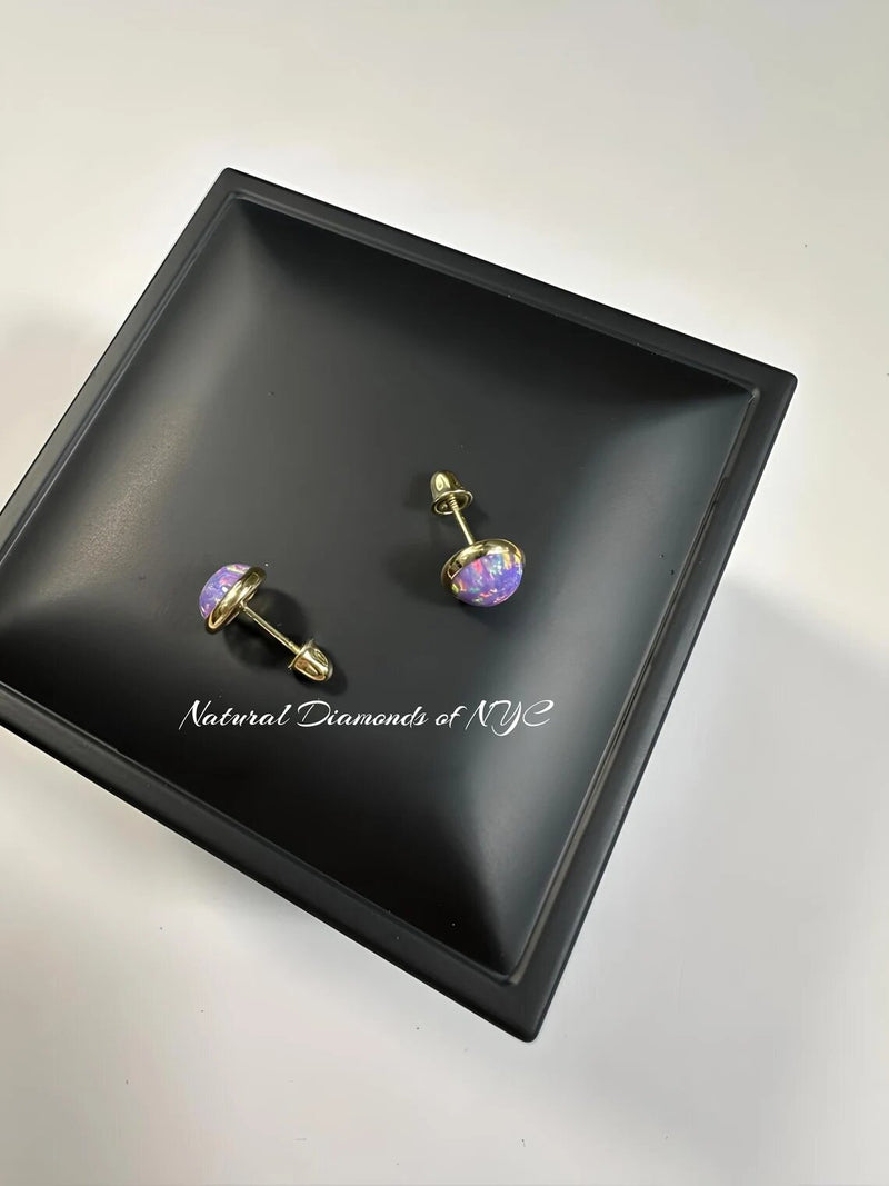Purple Opal Stud Earrings in 14K Solid Gold, Bezel Set Purple Opal Studs, 14K Solid Gold, Screw back, Opal Earrings, Dainty Stud Earrings