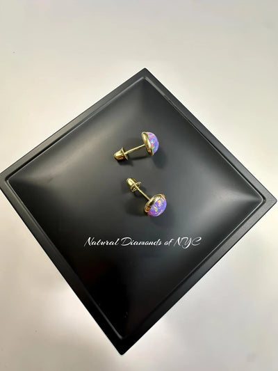Purple Opal Stud Earrings in 14K Solid Gold, Bezel Set Purple Opal Studs, 14K Solid Gold, Screw back, Opal Earrings, Dainty Stud Earrings