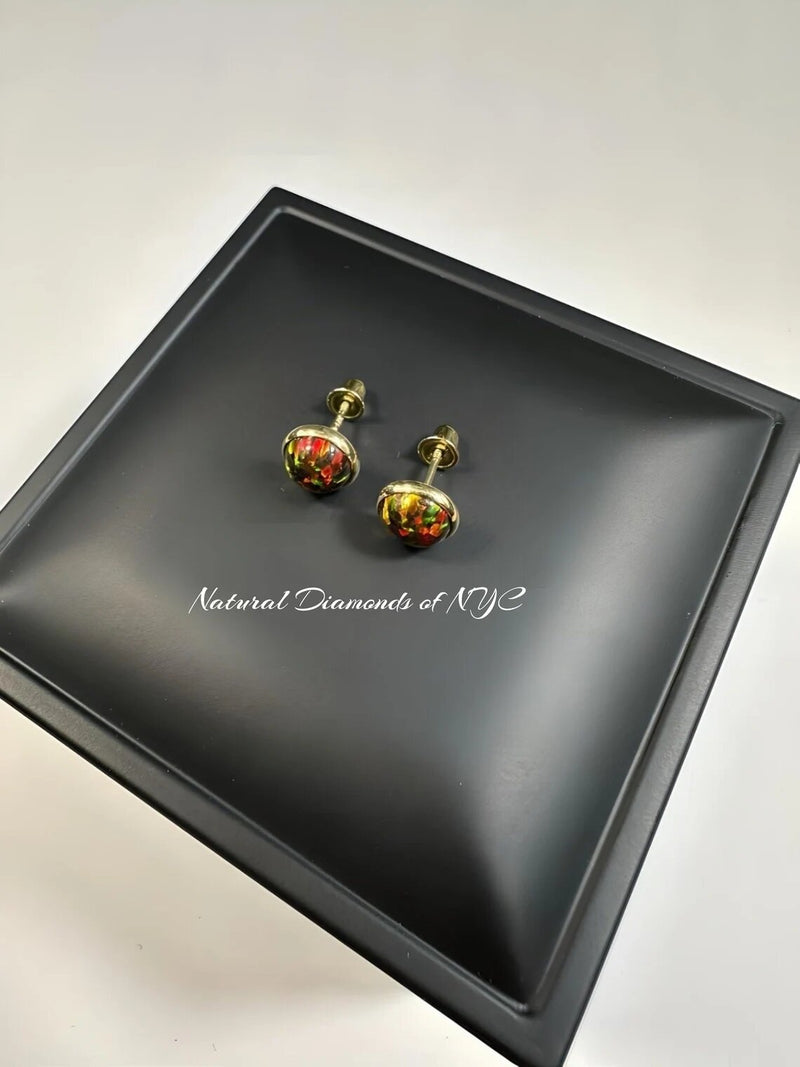 Black Opal Stud Earrings in 14K Solid Gold, Bezel Set Black Opal Studs, 14K Solid Gold, Screw back, Opal Earrings, Dainty Stud Earrings