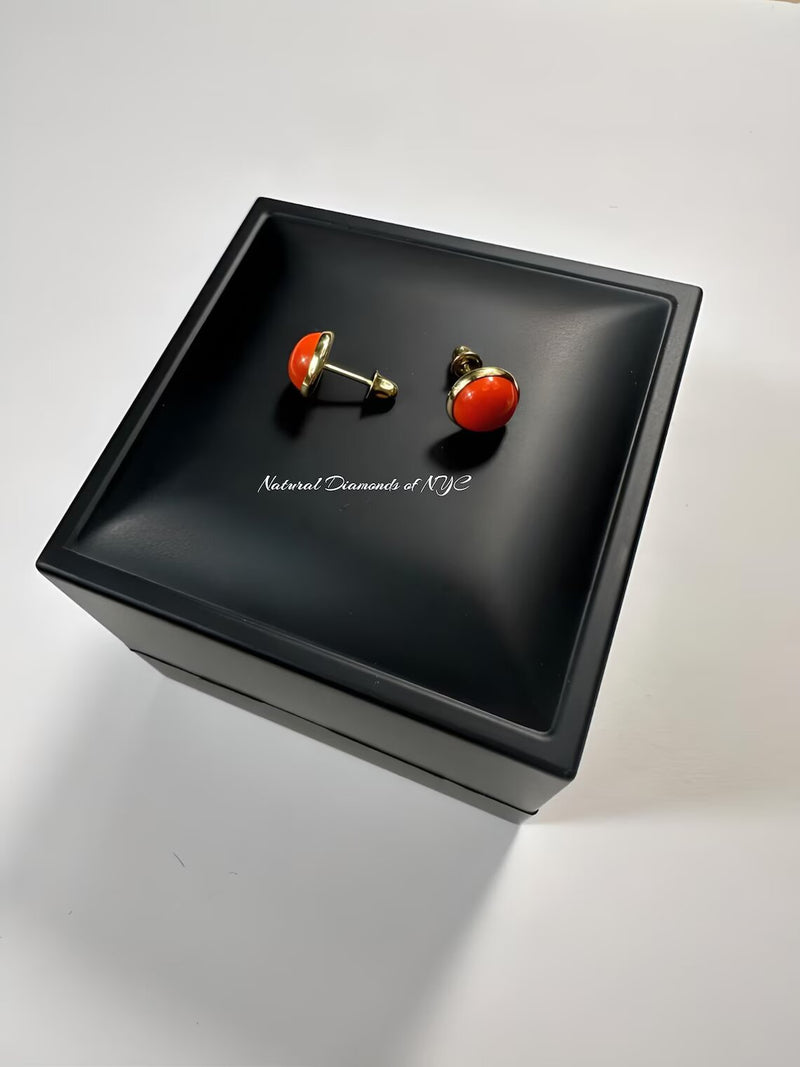 Orange Coral Stud Earrings in 14K Solid Gold, Bezel Set Orange studs, 14K Solid Gold, Screw back, Opal Earrings, Dainty Stud Earrings