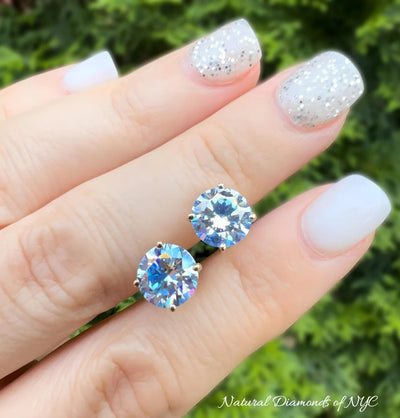 Sky Blue Moissanite Stud Earrings • 14K Gold Solid • Round Cut • Sky Blue Moissanite Stud • Stud Earrings • Moissanite Earring • Bridal