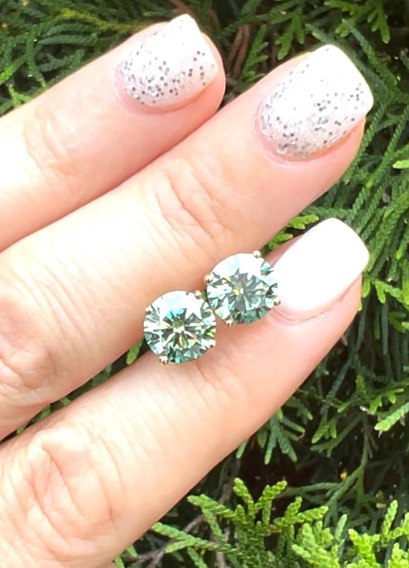 Green Moissanite Stud Earrings • GRA Certified • 14K Gold Solid • Round Cut • Green Moissanite Stud • Stud Earrings • Moissanite Earring