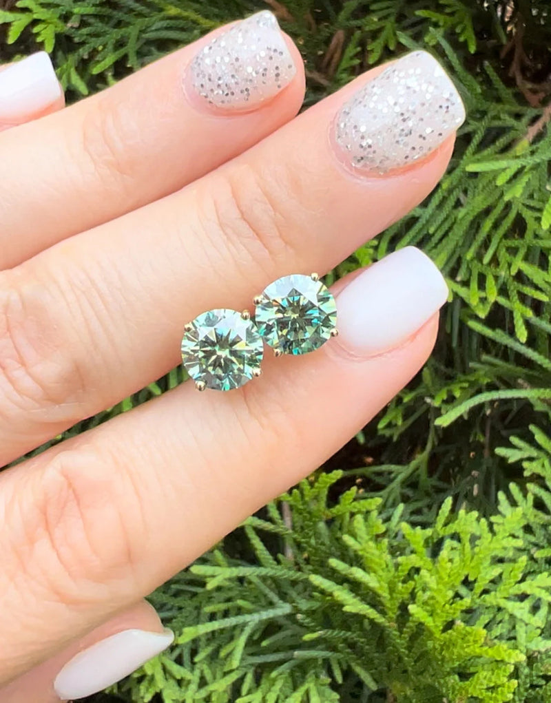 Green Moissanite Stud Earrings • GRA Certified • 14K Gold Solid • Round Cut • Green Moissanite Stud • Stud Earrings • Moissanite Earring