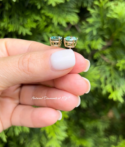 Green Moissanite Stud Earrings • GRA Certified • 14K Gold Solid • Round Cut • Green Moissanite Stud • Stud Earrings • Moissanite Earring