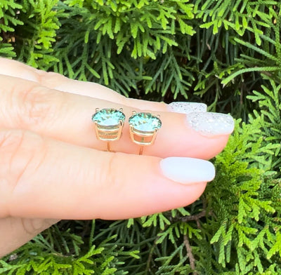 Green Moissanite Stud Earrings • GRA Certified • 14K Gold Solid • Round Cut • Green Moissanite Stud • Stud Earrings • Moissanite Earring