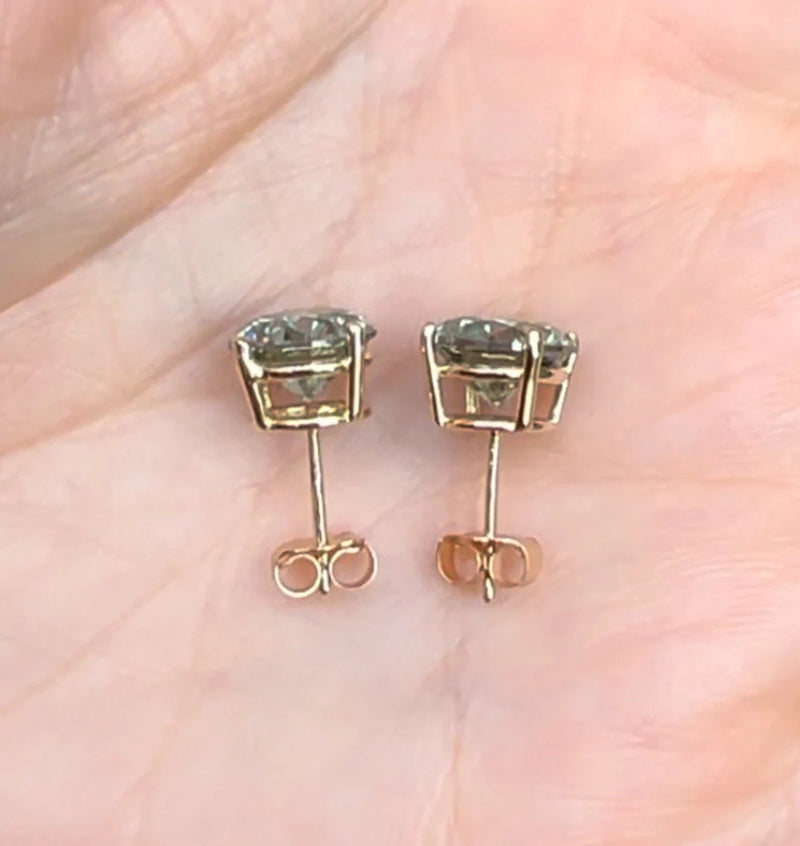 Green Moissanite Stud Earrings • GRA Certified • 14K Gold Solid • Round Cut • Green Moissanite Stud • Stud Earrings • Moissanite Earring