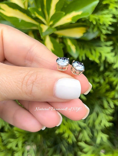 Sky Blue Moissanite Stud Earrings • 14K Gold Solid • Round Cut • Sky Blue Moissanite Stud • Stud Earrings • Moissanite Earring • Bridal