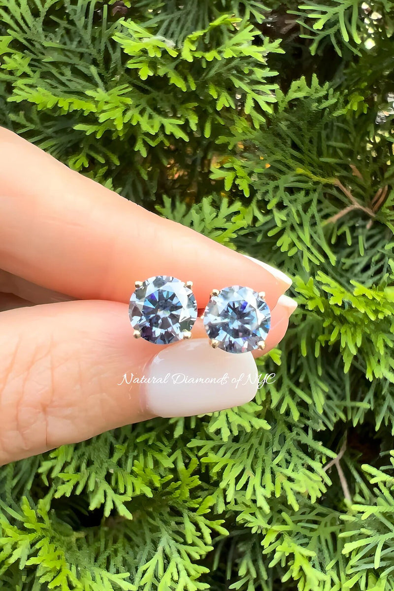 Royal Blue Moissanite Stud Earrings • 14K Gold Solid • Round Cut • Blue Moissanite Stud • Stud Earrings • Moissanite Earring • Bridal