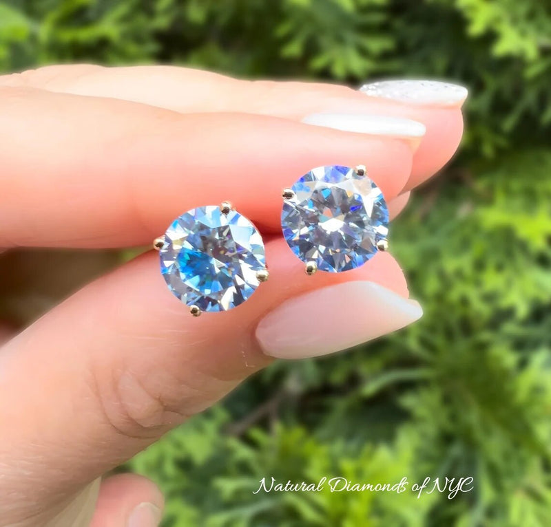 Sky Blue Moissanite Stud Earrings • 14K Gold Solid • Round Cut • Sky Blue Moissanite Stud • Stud Earrings • Moissanite Earring • Bridal