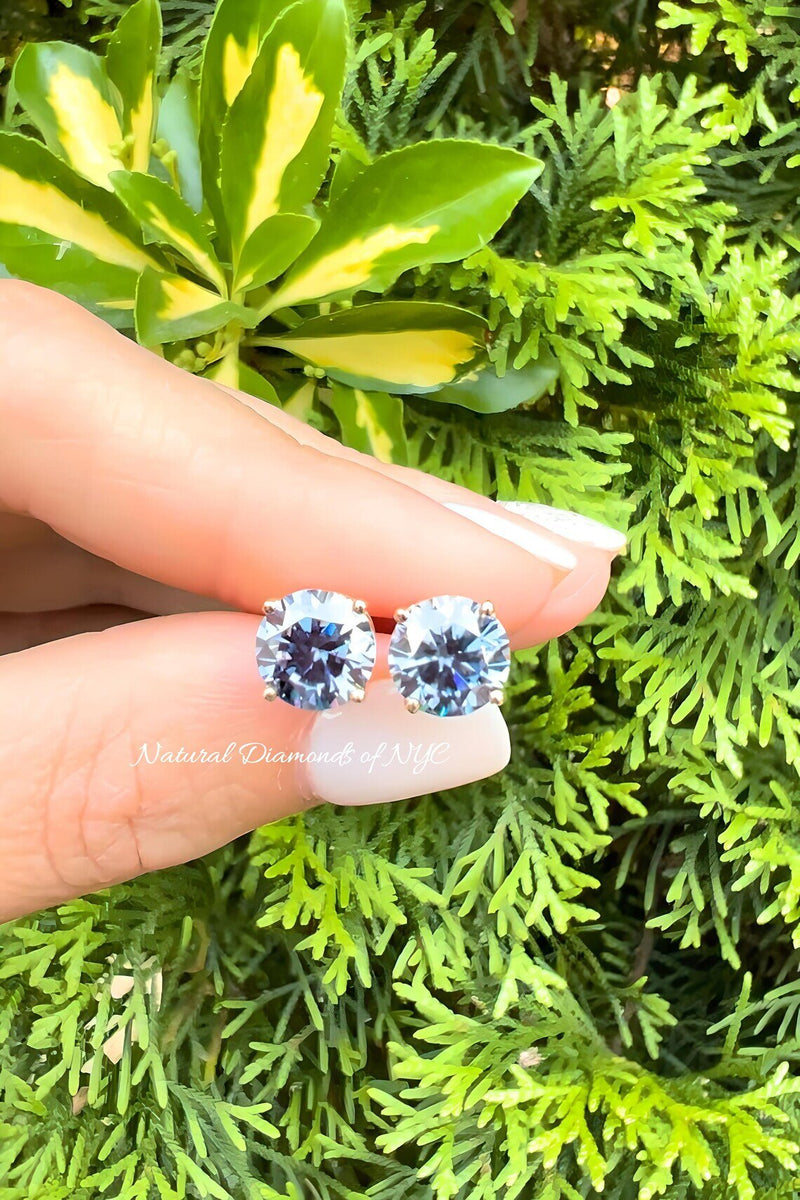 Royal Blue Moissanite Stud Earrings • 14K Gold Solid • Round Cut • Blue Moissanite Stud • Stud Earrings • Moissanite Earring • Bridal