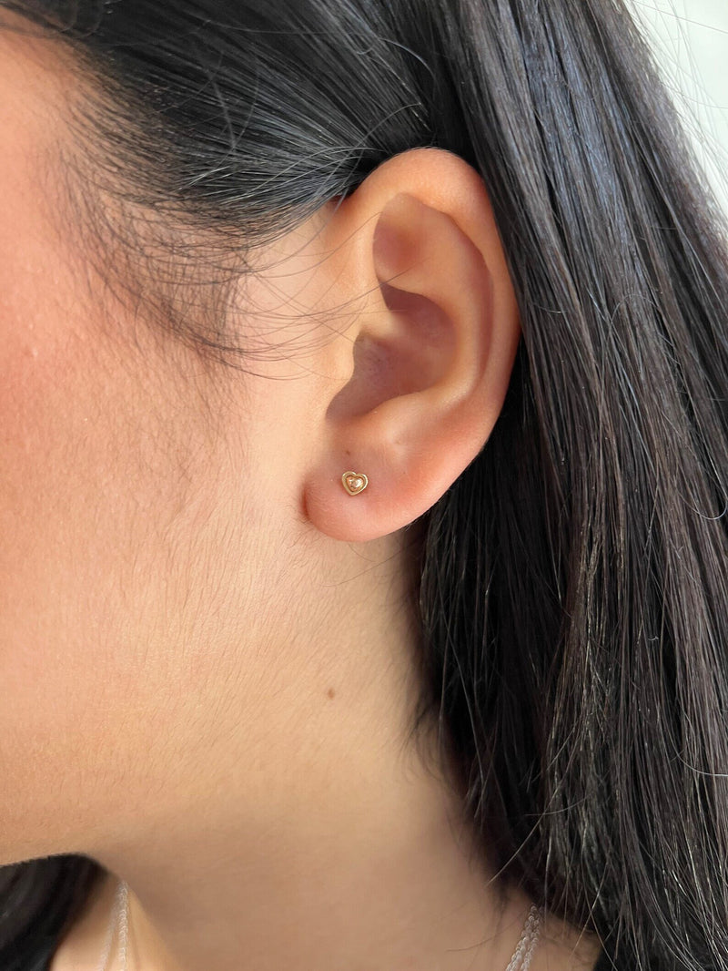 14K Pure Gold, Tiny Heart Studs Earrings Small Studs Cute Dainty Gold Heart Earrings Perfect Gift for Her Birthday Gift