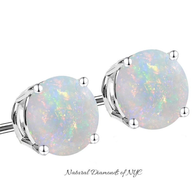White Opal Stud Earrings in 14K Solid Gold, Prong Set White Opal Studs, 14K Solid Gold, Push back, Opal Earrings, Dainty Stud Earrings